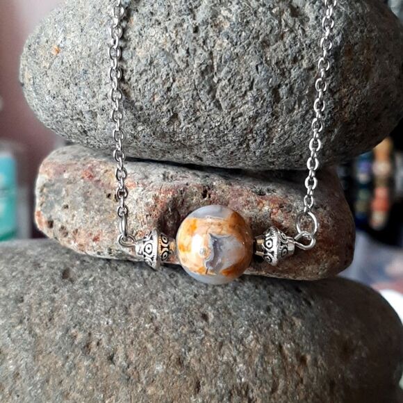 Purple Chalcedony Stainless Steel Bead Bar Necklace - Picture 1 of 3